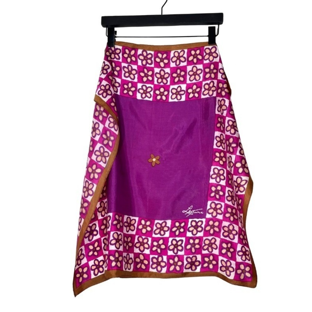 Lestaire Vintage Purple Floral Silk Scarf Square Hand Rolled Retro Daisy Print